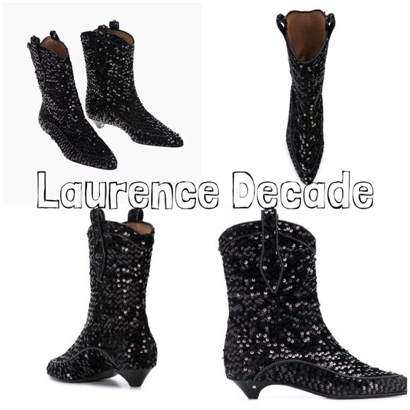 LAURENCE DACADE Vanessa Sequin Boots In Black Sparkle western glam